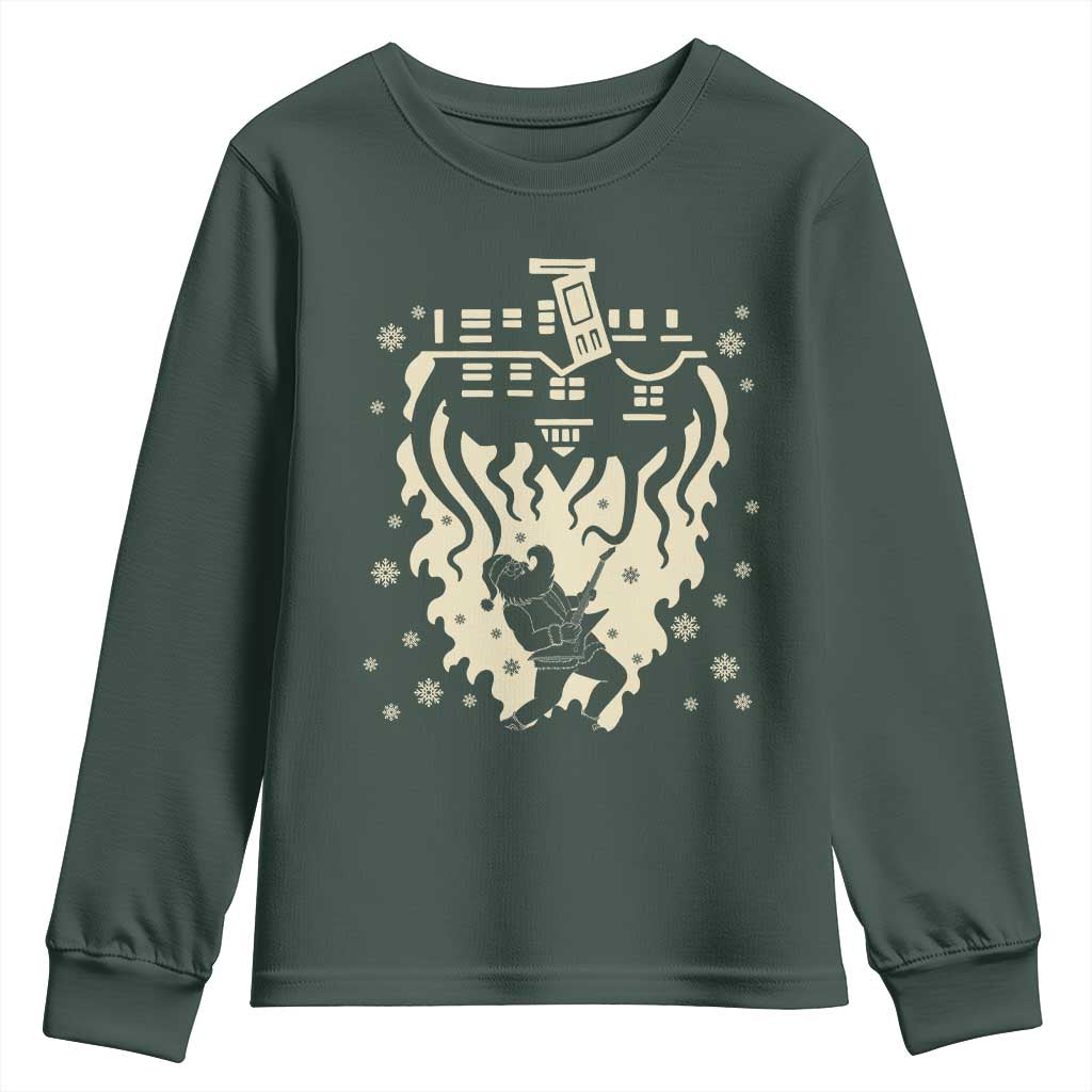 Funny Stranger Christmas Youth Sweatshirt Heavy Metal Santa Upside Down TS11 Dark Forest Green Print Your Wear