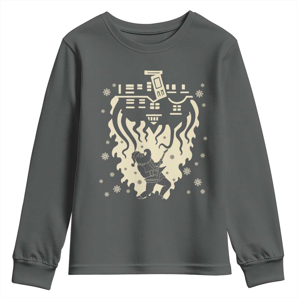 Funny Stranger Christmas Youth Sweatshirt Heavy Metal Santa Upside Down TS11 Dark Heather Print Your Wear