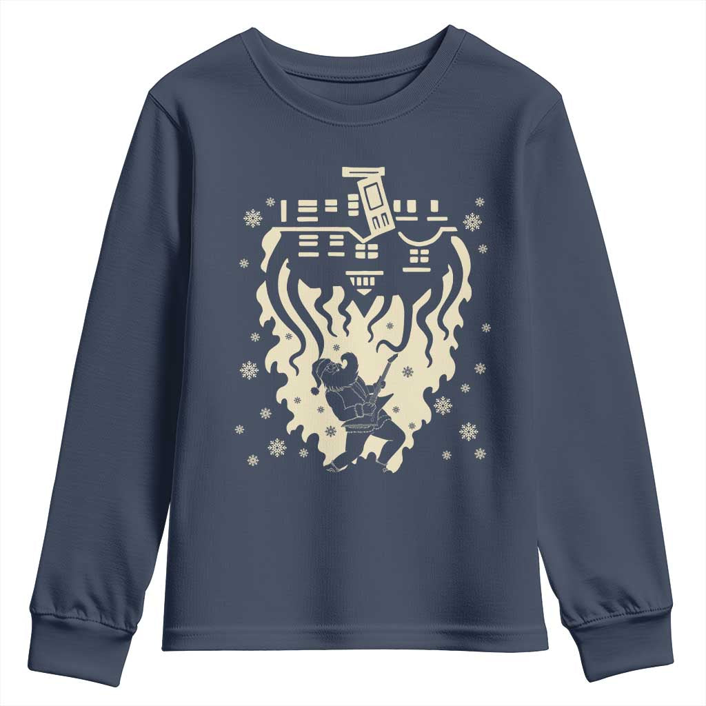 Funny Stranger Christmas Youth Sweatshirt Heavy Metal Santa Upside Down TS11 Navy Print Your Wear