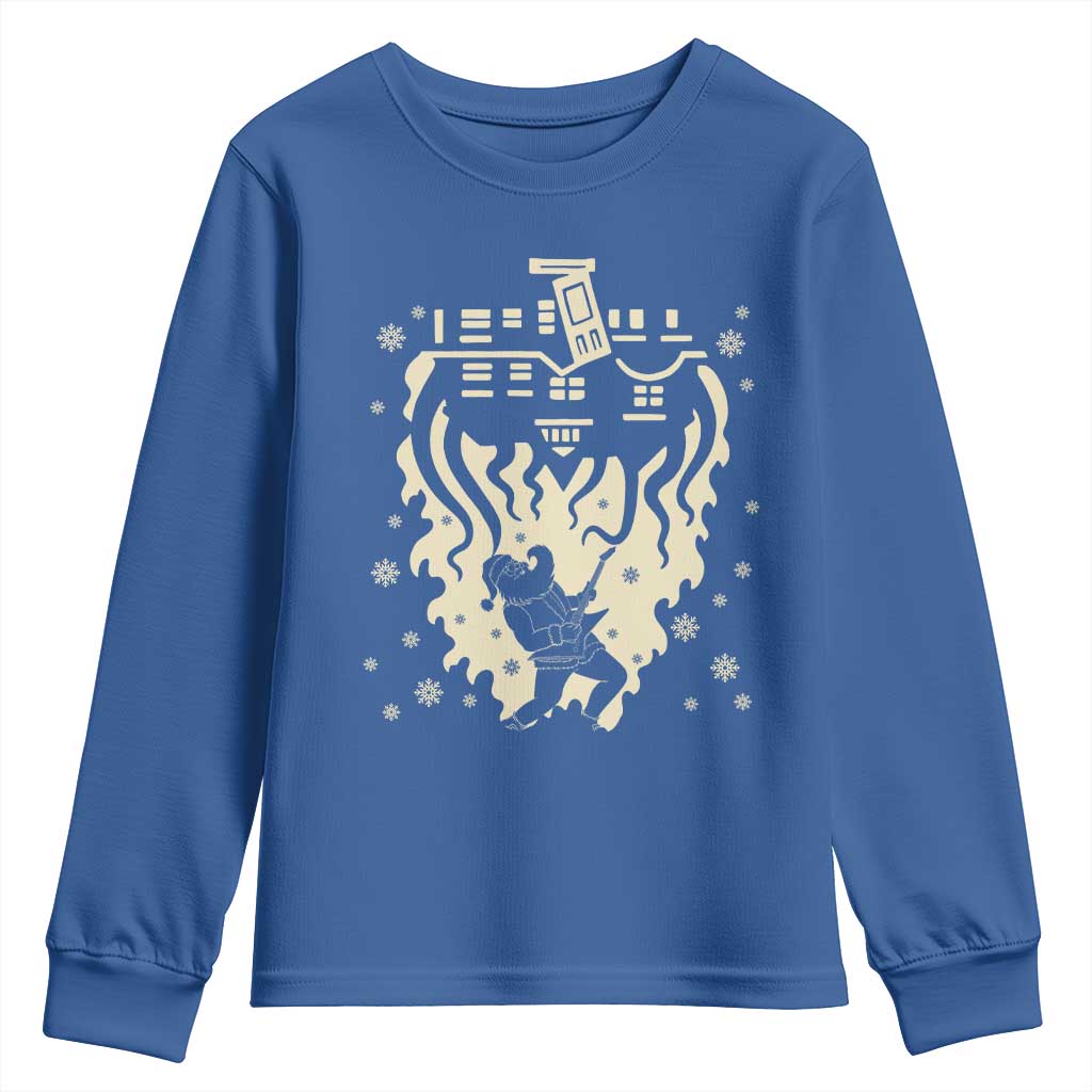 Funny Stranger Christmas Youth Sweatshirt Heavy Metal Santa Upside Down TS11 Royal Blue Print Your Wear
