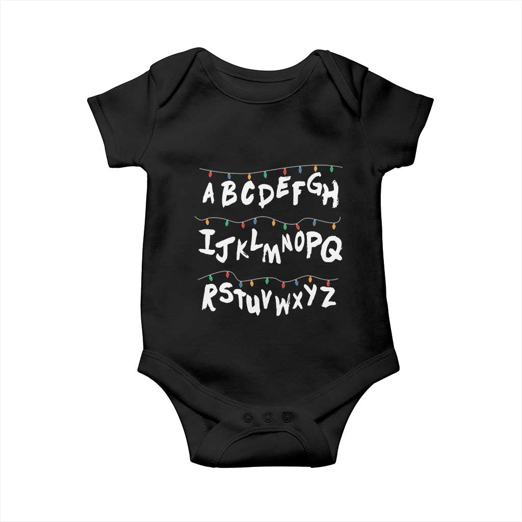 Funny Stranger Christmas Baby Onesie Alphabet Xmas Lights TS11 Black Print Your Wear