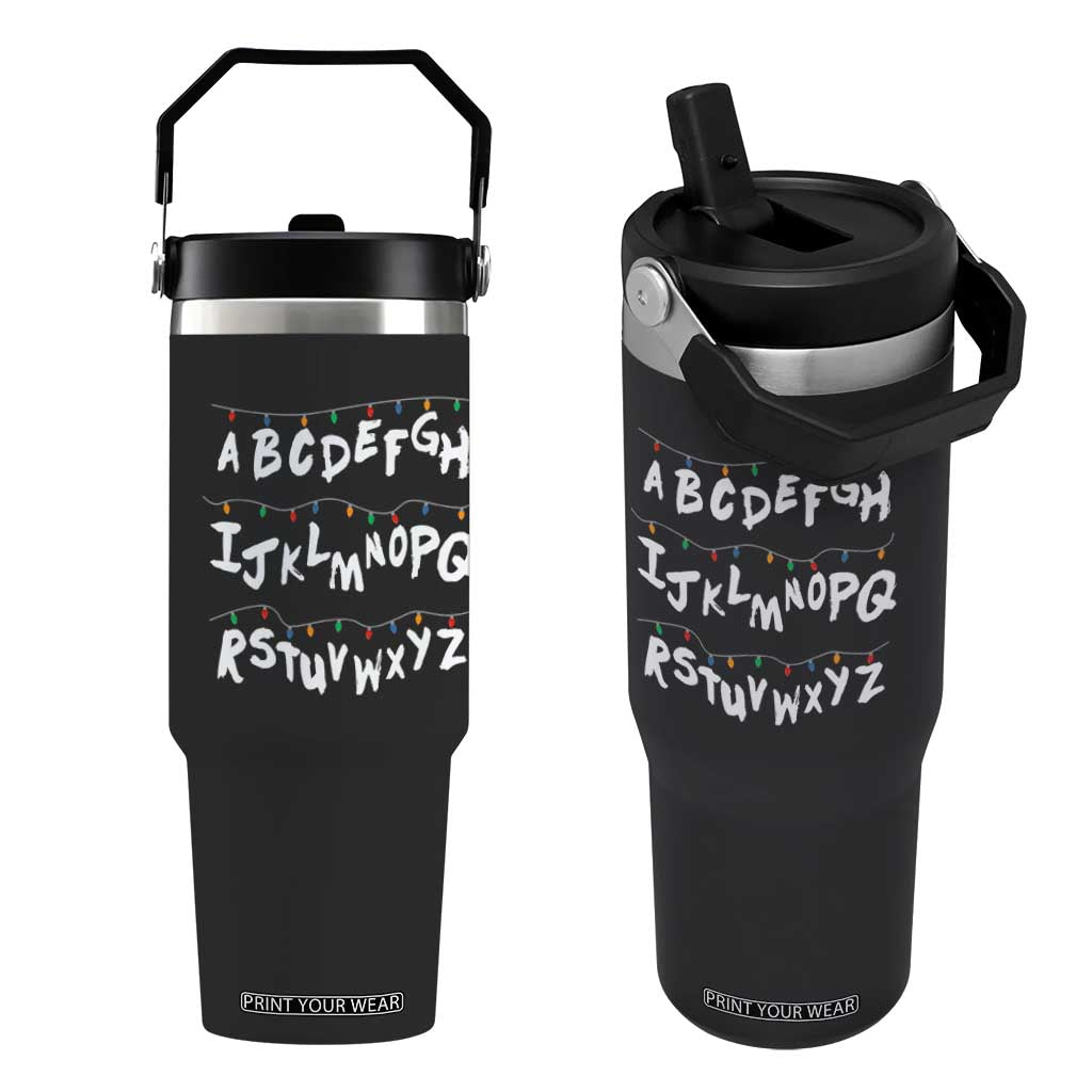Funny Stranger Christmas Flip Straw Tumbler Alphabet Xmas Lights TS11 One Size: 30 oz Black Print Your Wear