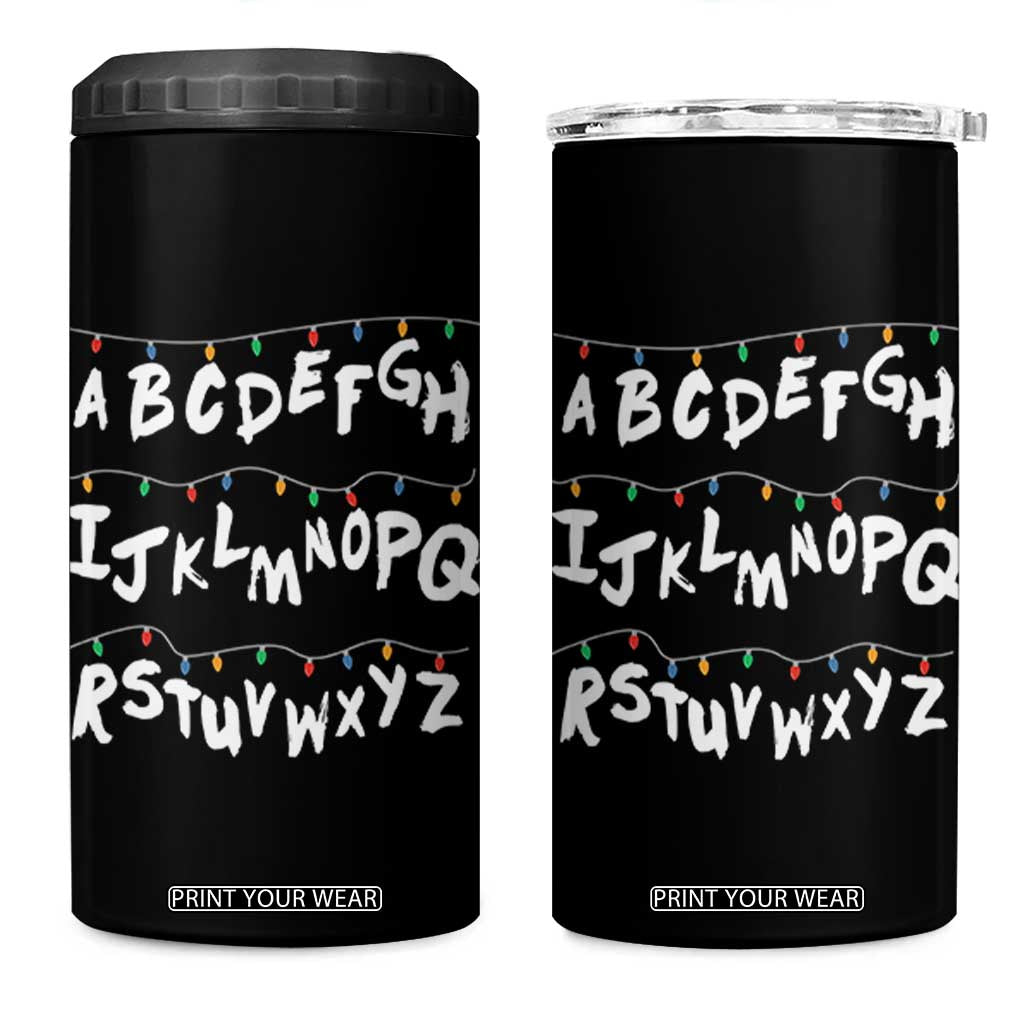 Funny Stranger Christmas 4 in 1 Can Cooler Tumbler Alphabet Xmas Lights TS11 One Size: 16 oz Black Print Your Wear