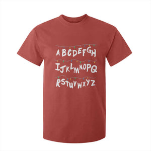 Funny Stranger Christmas T Shirt For Kid Alphabet Xmas Lights TS11 Red Print Your Wear