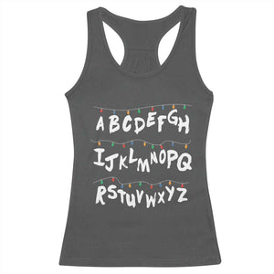 Funny Stranger Christmas Racerback Tank Top Alphabet Xmas Lights TS11 Dark Heather Print Your Wear
