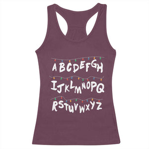 Funny Stranger Christmas Racerback Tank Top Alphabet Xmas Lights TS11 Maroon Print Your Wear
