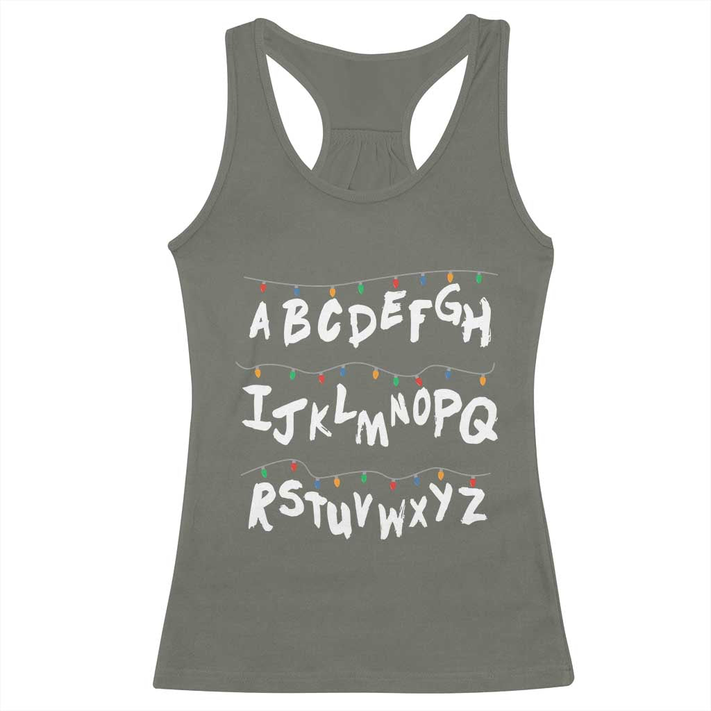 Funny Stranger Christmas Racerback Tank Top Alphabet Xmas Lights TS11 Military Green Print Your Wear
