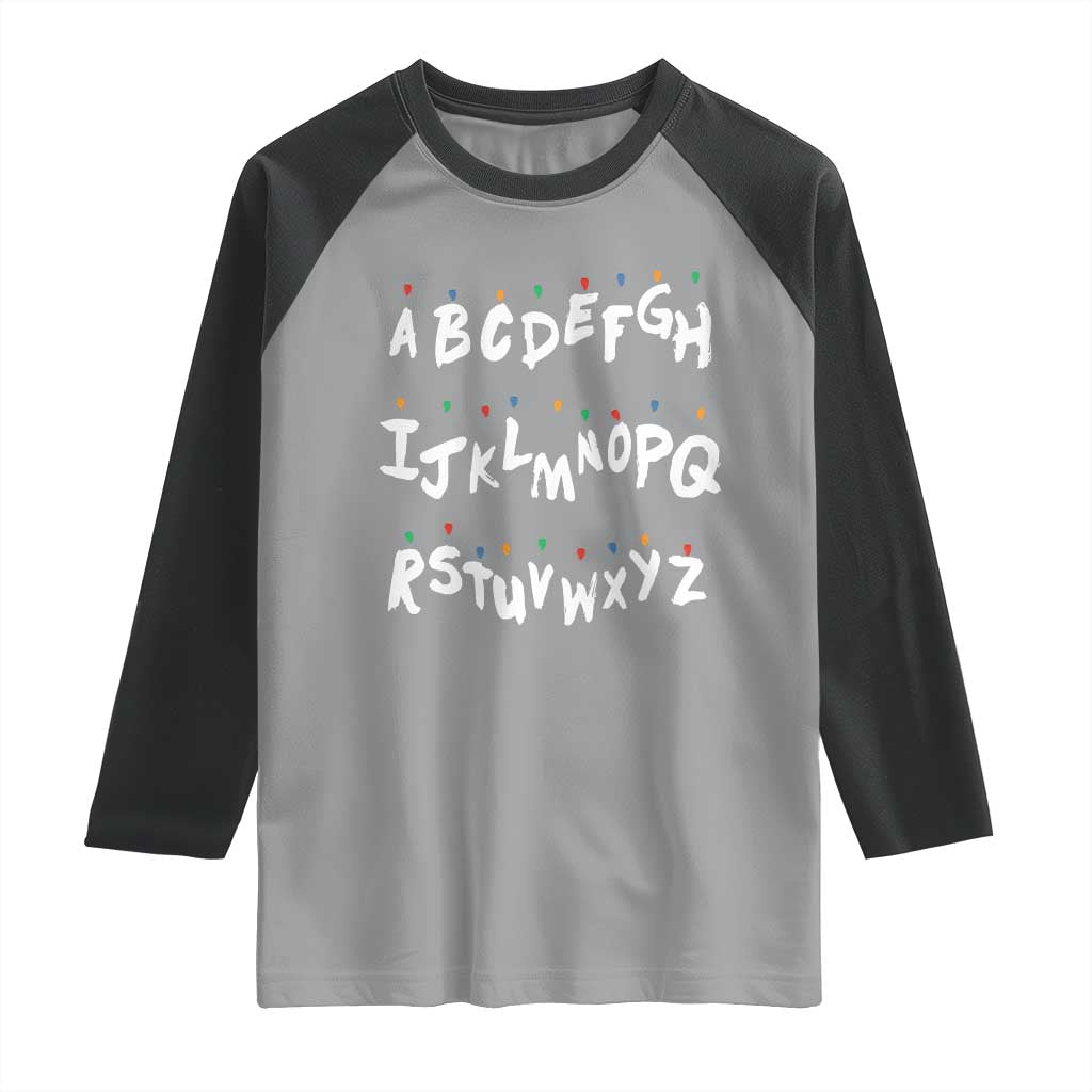 Funny Stranger Christmas Raglan Shirt Alphabet Xmas Lights TS11 Sport Gray Black Print Your Wear
