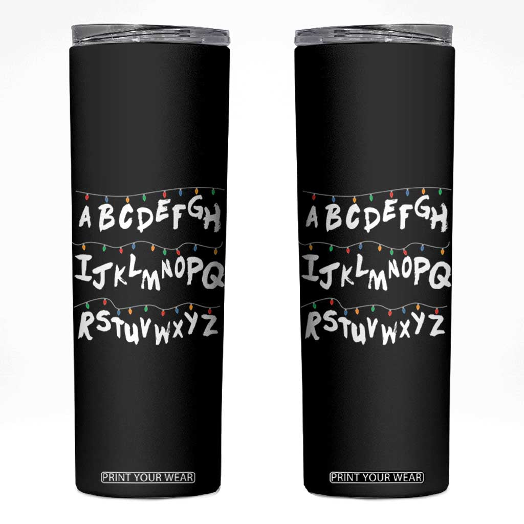 Funny Stranger Christmas Skinny Tumbler Alphabet Xmas Lights TS11 Black Print Your Wear