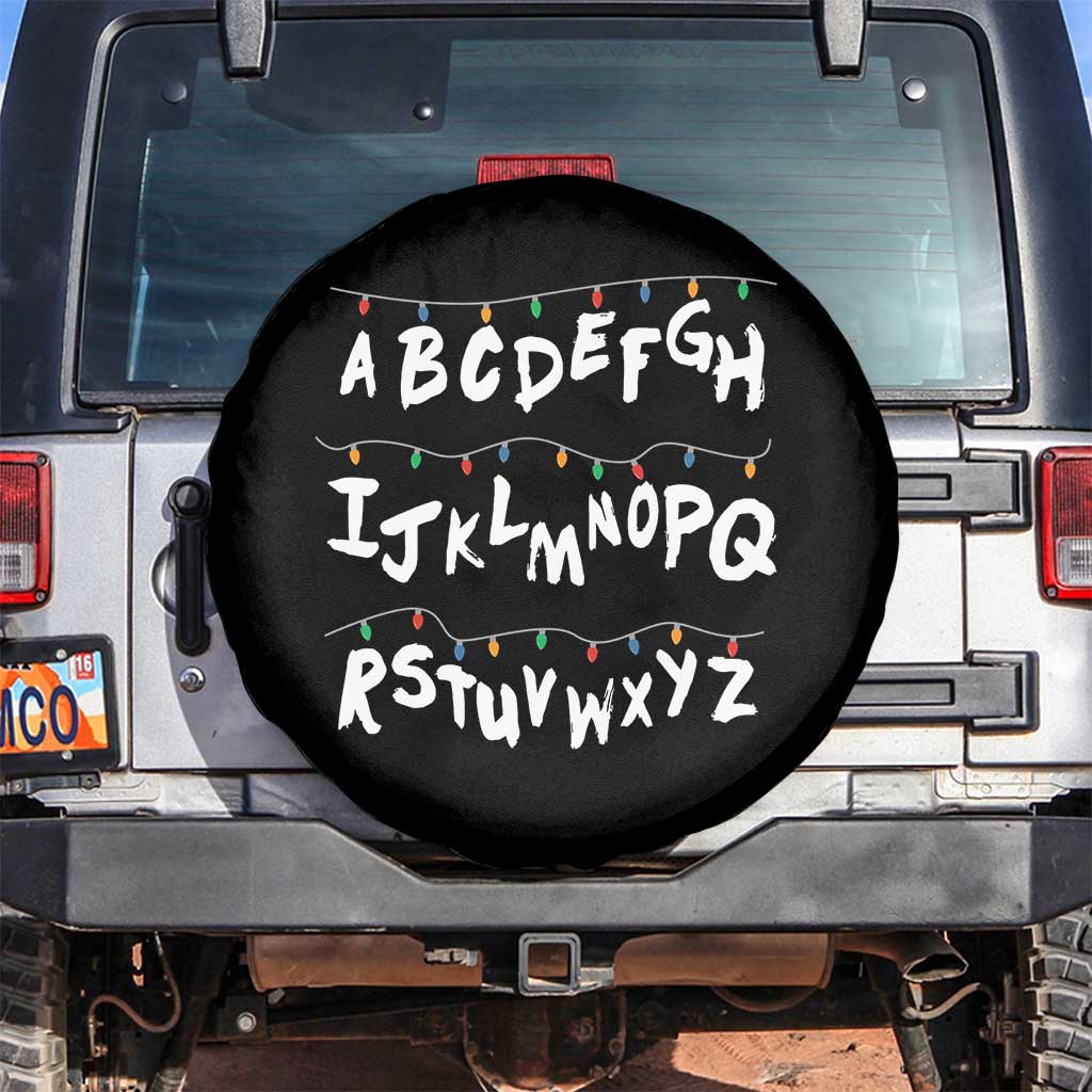 Funny Stranger Christmas Spare Tire Cover Alphabet Xmas Lights TS11 No hole Black Print Your Wear