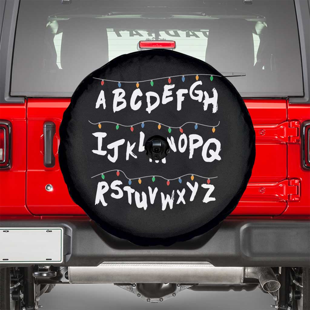 Funny Stranger Christmas Spare Tire Cover Alphabet Xmas Lights TS11 Black Print Your Wear