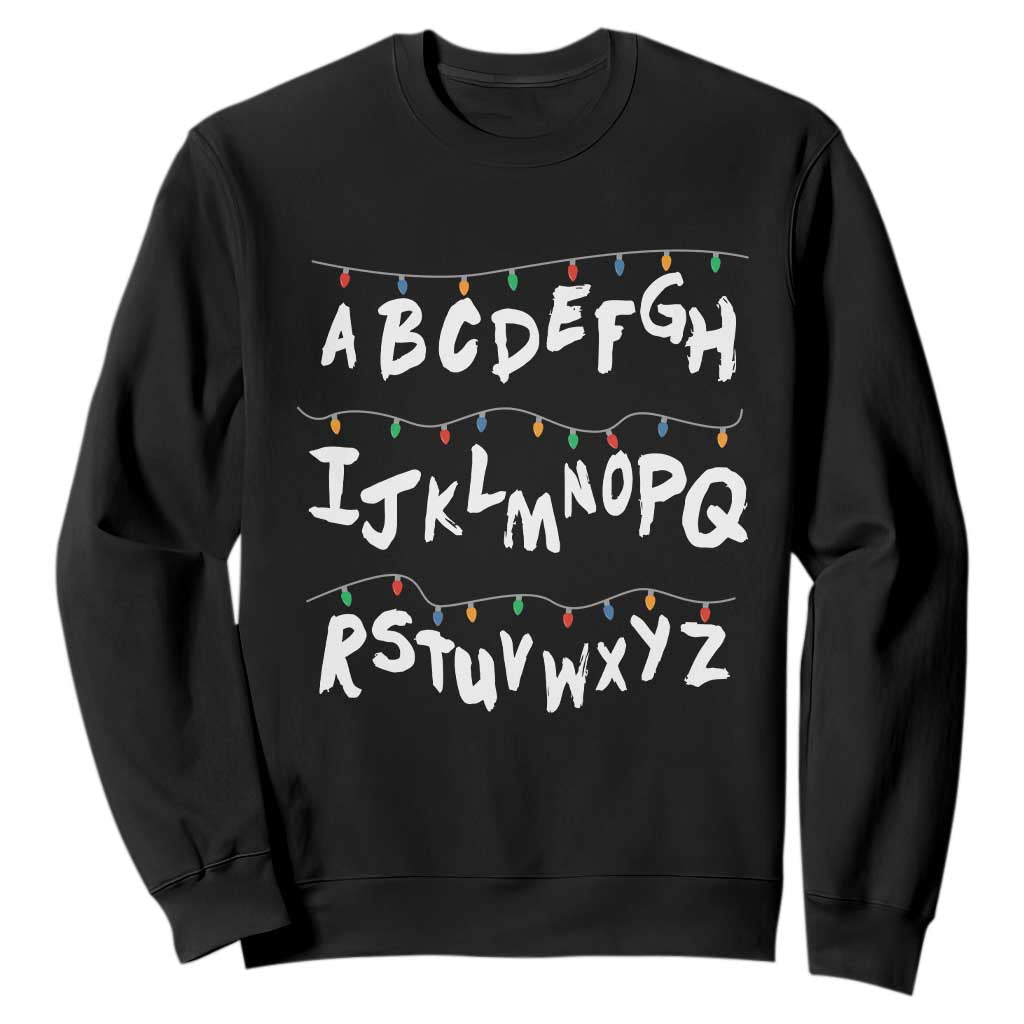 Funny Stranger Christmas Sweatshirt Alphabet Xmas Lights TS11 Black Print Your Wear