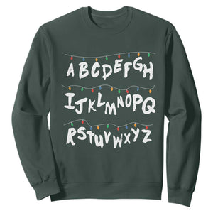 Funny Stranger Christmas Sweatshirt Alphabet Xmas Lights TS11 Dark Forest Green Print Your Wear