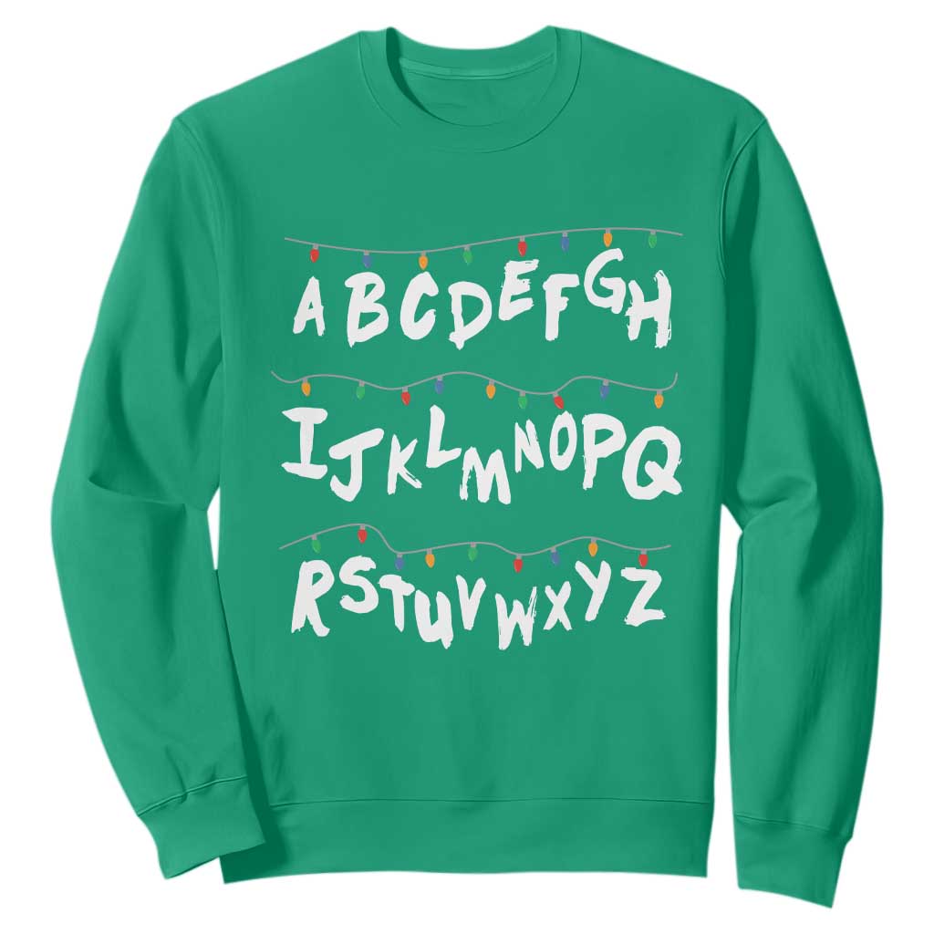 Funny Stranger Christmas Sweatshirt Alphabet Xmas Lights TS11 Irish Green Print Your Wear