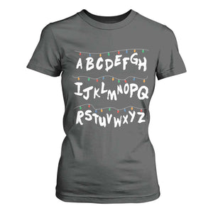 Funny Stranger Christmas T Shirt For Women Alphabet Xmas Lights TS11 Dark Heather Print Your Wear