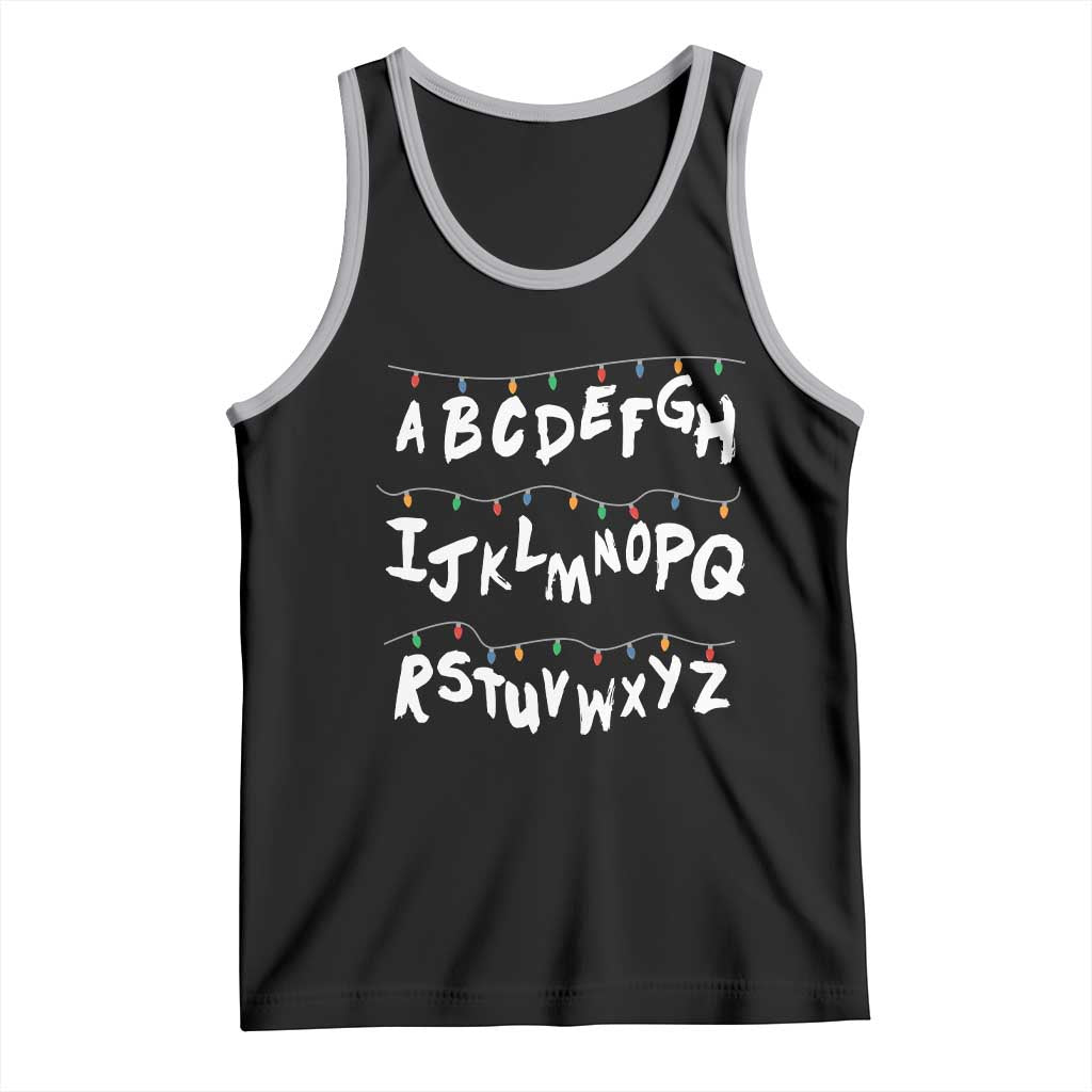 Funny Stranger Christmas Tank Top Alphabet Xmas Lights TS11 Black Athletic Heather Print Your Wear