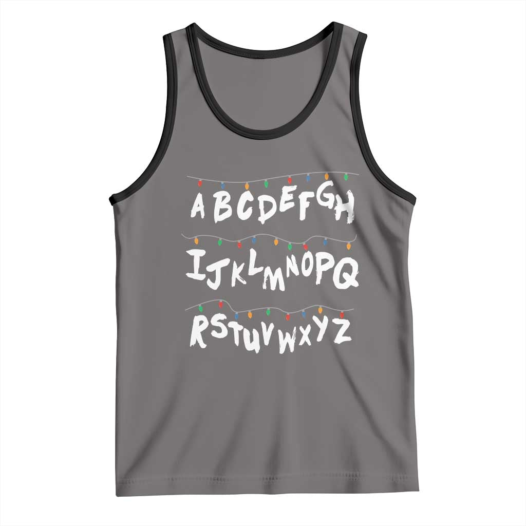 Funny Stranger Christmas Tank Top Alphabet Xmas Lights TS11 Deep Heather Black Print Your Wear
