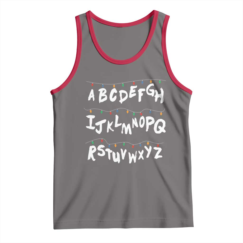 Funny Stranger Christmas Tank Top Alphabet Xmas Lights TS11 Deep Heather Red Print Your Wear