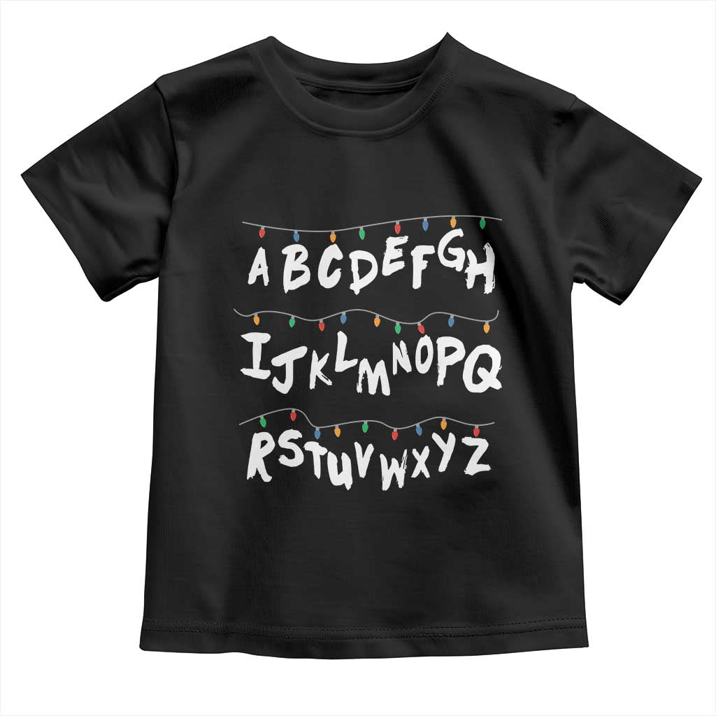 Funny Stranger Christmas Toddler T Shirt Alphabet Xmas Lights TS11 Black Print Your Wear