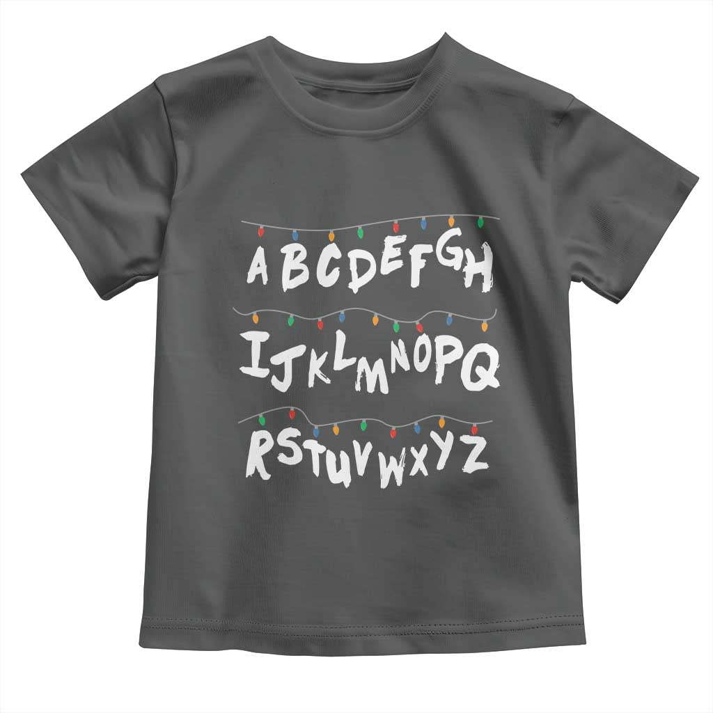 Funny Stranger Christmas Toddler T Shirt Alphabet Xmas Lights TS11 Dark Heather Print Your Wear