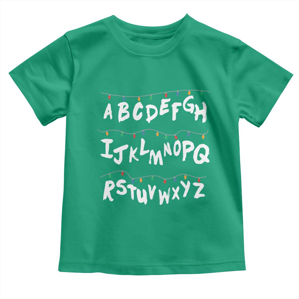 Funny Stranger Christmas Toddler T Shirt Alphabet Xmas Lights TS11 Irish Green Print Your Wear