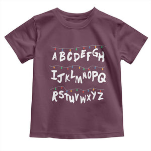 Funny Stranger Christmas Toddler T Shirt Alphabet Xmas Lights TS11 Maroon Print Your Wear