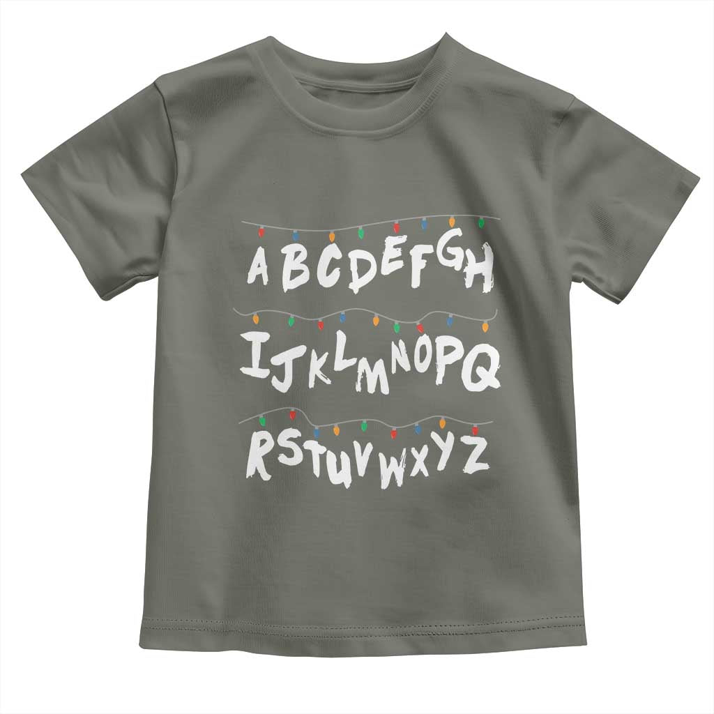 Funny Stranger Christmas Toddler T Shirt Alphabet Xmas Lights TS11 Military Green Print Your Wear