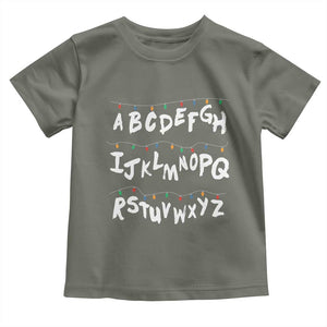 Funny Stranger Christmas Toddler T Shirt Alphabet Xmas Lights TS11 Military Green Print Your Wear