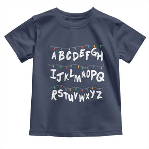 Funny Stranger Christmas Toddler T Shirt Alphabet Xmas Lights TS11 Navy Print Your Wear