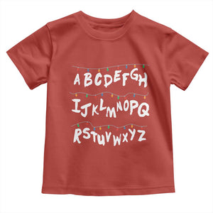 Funny Stranger Christmas Toddler T Shirt Alphabet Xmas Lights TS11 Red Print Your Wear