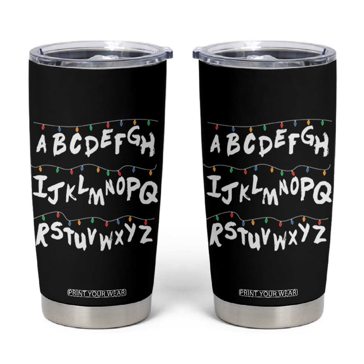 Funny Stranger Christmas Tumbler Cup Alphabet Xmas Lights TS11 Black Print Your Wear