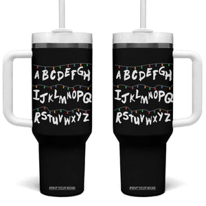 Funny Stranger Christmas Tumbler With Handle Alphabet Xmas Lights TS11 One Size: 40 oz Black Print Your Wear