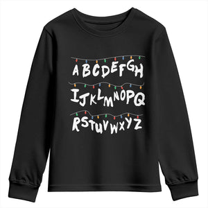 Funny Stranger Christmas Youth Sweatshirt Alphabet Xmas Lights TS11 Black Print Your Wear