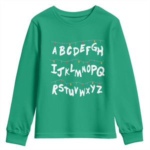 Funny Stranger Christmas Youth Sweatshirt Alphabet Xmas Lights TS11 Irish Green Print Your Wear