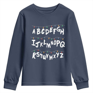 Funny Stranger Christmas Youth Sweatshirt Alphabet Xmas Lights TS11 Navy Print Your Wear