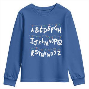 Funny Stranger Christmas Youth Sweatshirt Alphabet Xmas Lights TS11 Royal Blue Print Your Wear