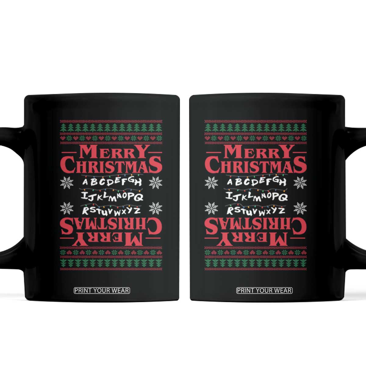 Funny Stranger Xmas Coffee Mug Merry Christmas Alphabet Neon Lights Movie TS11 Black Print Your Wear