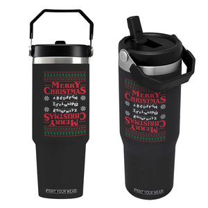 Funny Stranger Xmas Flip Straw Tumbler Merry Christmas Alphabet Neon Lights Movie TS11 One Size: 30 oz Black Print Your Wear