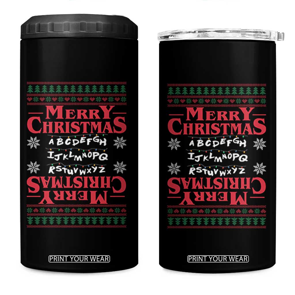 Funny Stranger Xmas 4 in 1 Can Cooler Tumbler Merry Christmas Alphabet Neon Lights Movie TS11 One Size: 16 oz Black Print Your Wear