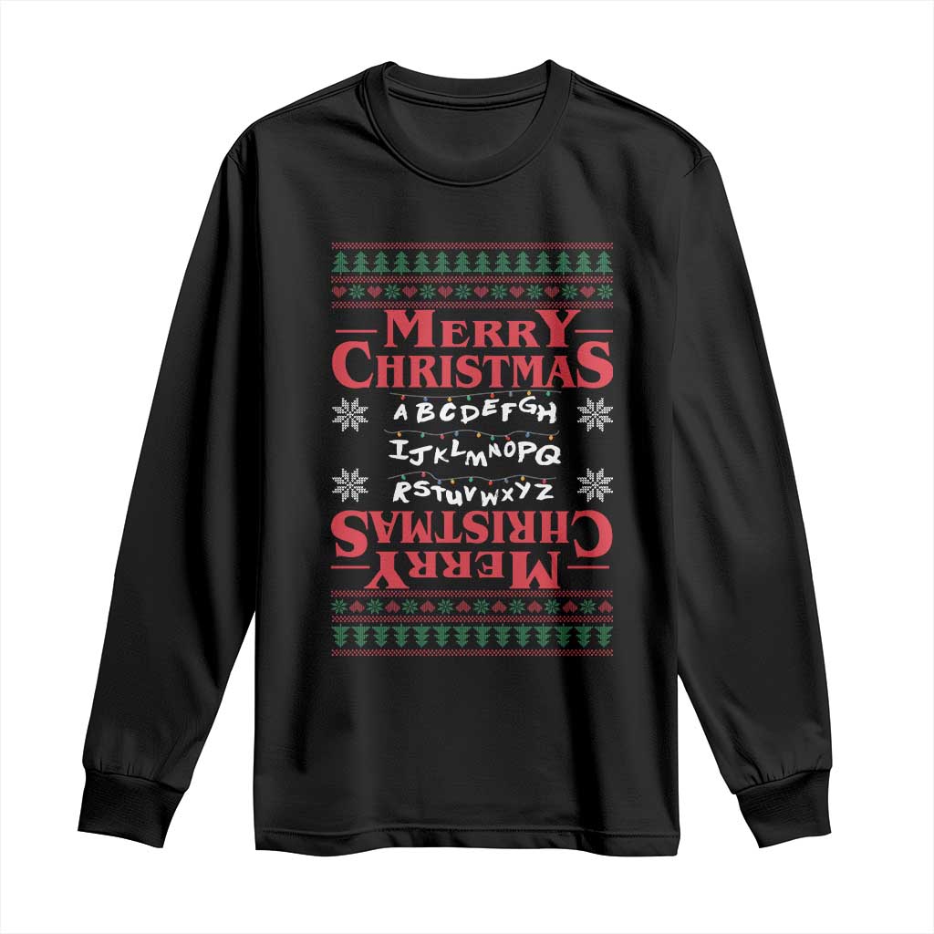 Funny Stranger Xmas Long Sleeve Shirt Merry Christmas Alphabet Neon Lights Movie TS11 Black Print Your Wear