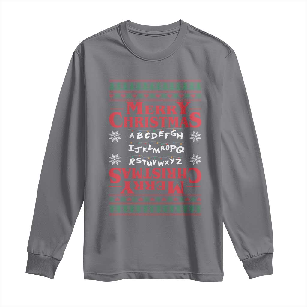 Funny Stranger Xmas Long Sleeve Shirt Merry Christmas Alphabet Neon Lights Movie TS11 Charcoal Print Your Wear