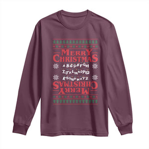 Funny Stranger Xmas Long Sleeve Shirt Merry Christmas Alphabet Neon Lights Movie TS11 Maroon Print Your Wear