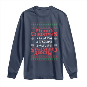 Funny Stranger Xmas Long Sleeve Shirt Merry Christmas Alphabet Neon Lights Movie TS11 Navy Print Your Wear