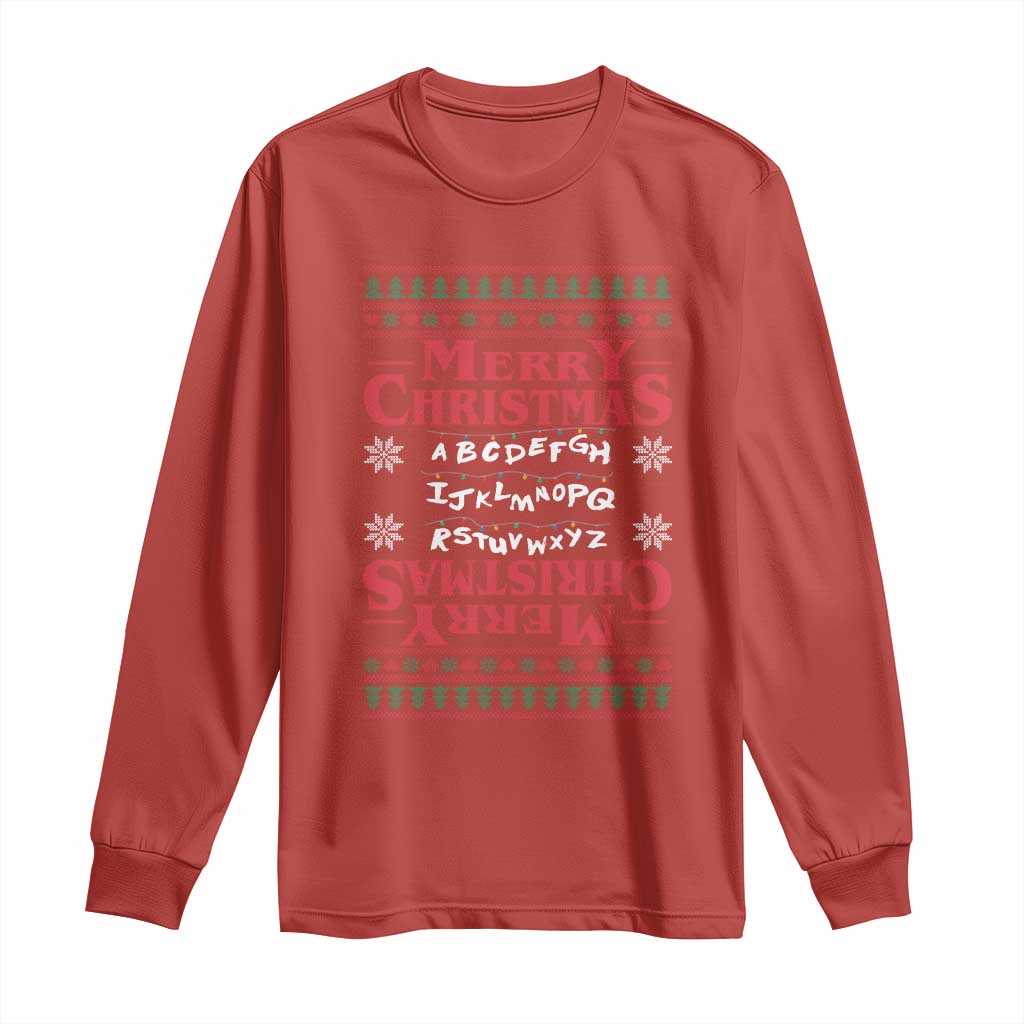 Funny Stranger Xmas Long Sleeve Shirt Merry Christmas Alphabet Neon Lights Movie TS11 Red Print Your Wear