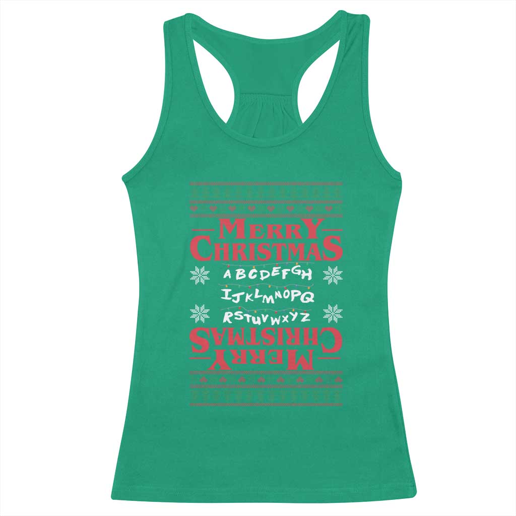 Funny Stranger Xmas Racerback Tank Top Merry Christmas Alphabet Neon Lights Movie TS11 Irish Green Print Your Wear
