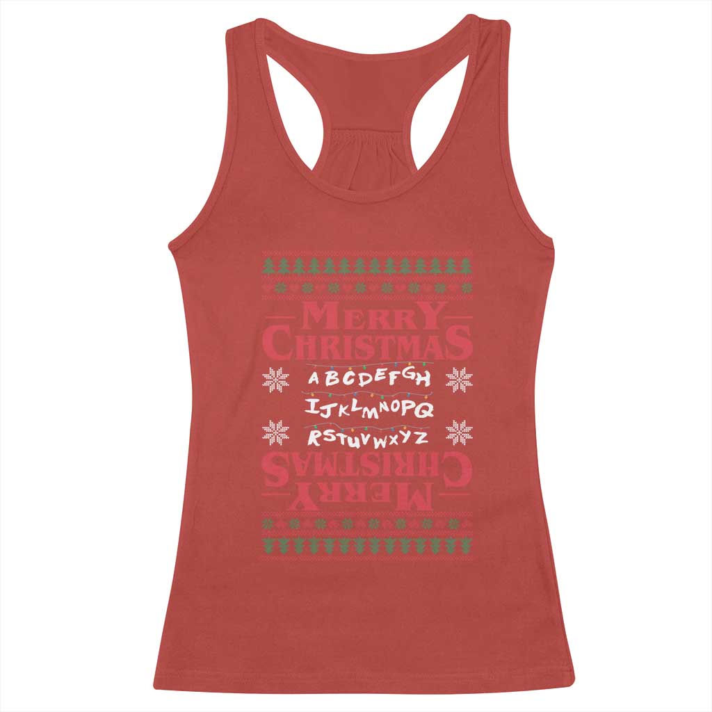 Funny Stranger Xmas Racerback Tank Top Merry Christmas Alphabet Neon Lights Movie TS11 Red Print Your Wear