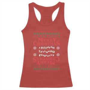Funny Stranger Xmas Racerback Tank Top Merry Christmas Alphabet Neon Lights Movie TS11 Red Print Your Wear