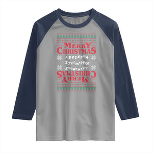 Funny Stranger Xmas Raglan Shirt Merry Christmas Alphabet Neon Lights Movie TS11 Sport Gray Navy Print Your Wear