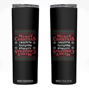 Funny Stranger Xmas Skinny Tumbler Merry Christmas Alphabet Neon Lights Movie TS11 Black Print Your Wear