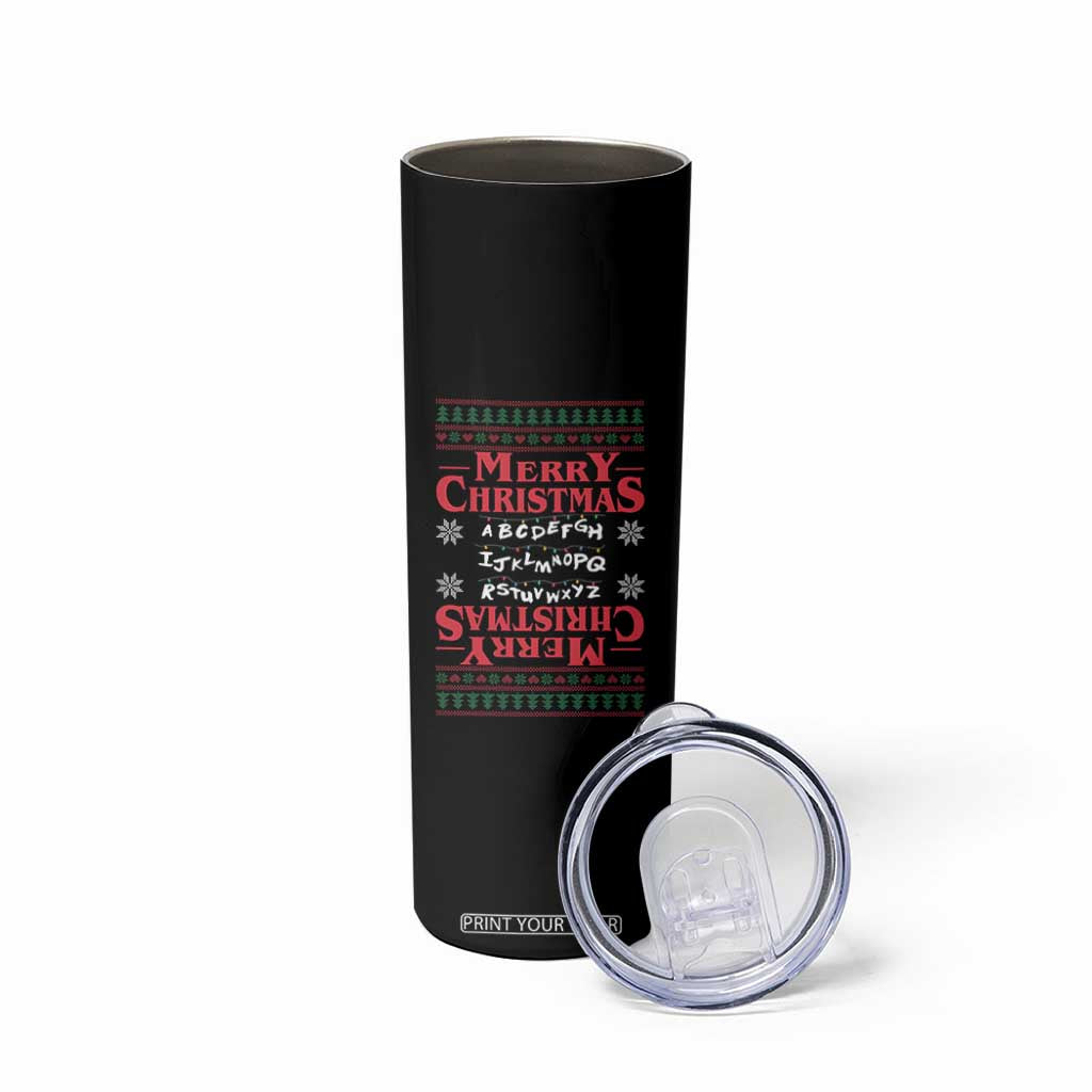 Funny Stranger Xmas Skinny Tumbler Merry Christmas Alphabet Neon Lights Movie TS11 Print Your Wear